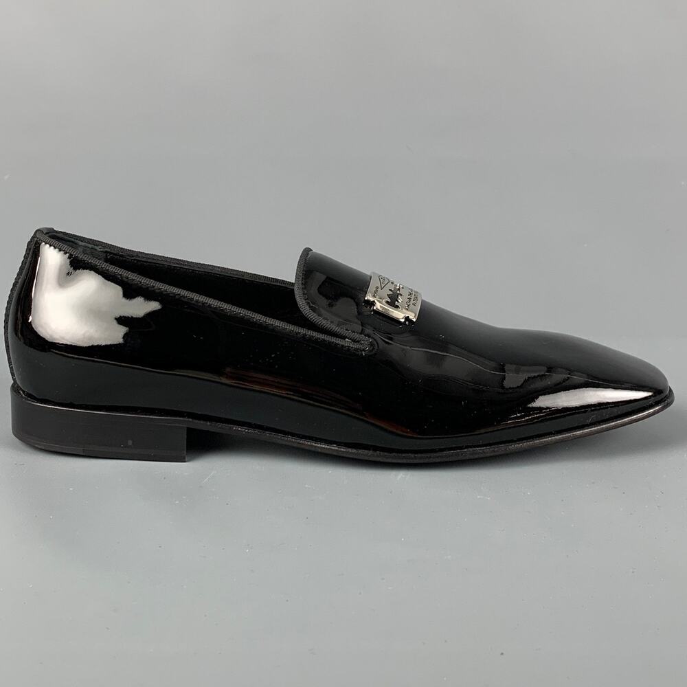 JOHN RICHMOND Size 9.5 Black Leather Slip On Razor Belt Loafers